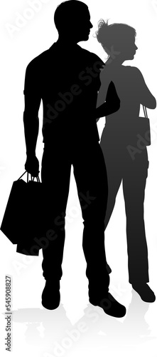 Young Couple Shopping Silhouettes