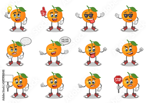 stock vector set of cute orange cartoon mascot with face expression on a white background
