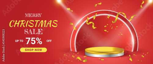 christmas sale podium for product display with light effect glamour concept banner design vector graphic