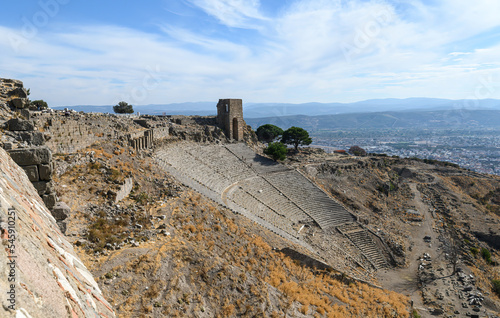 Roman amphitheater at Acropolis of Pergamon Ancient City Ruins in Bergama, Izmir, Turkey