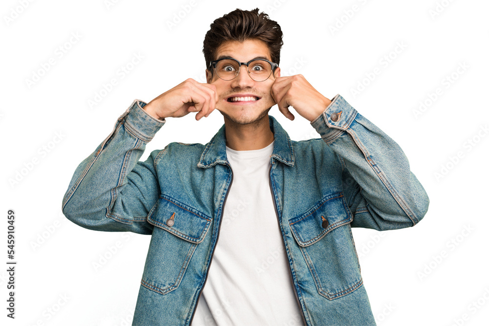 Young caucasian handsome man isolated doubting between two options. Young caucasian handsome man isolated doubting between two options.