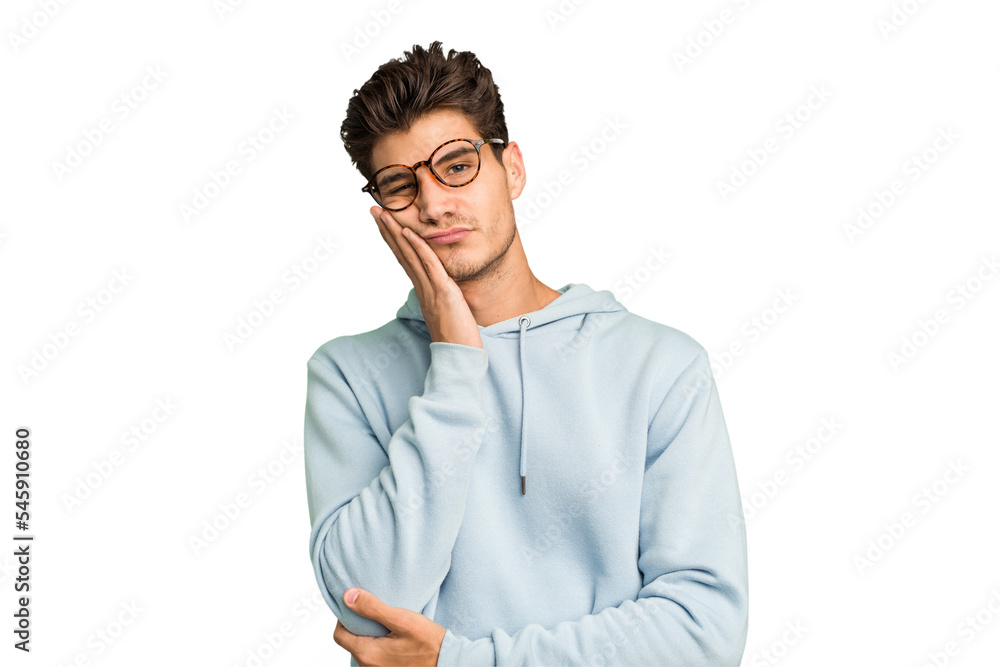 Young caucasian handsome man isolated who is bored, fatigued and need a relax day. Young caucasian handsome man isolated who is bored, fatigued and need a relax day.