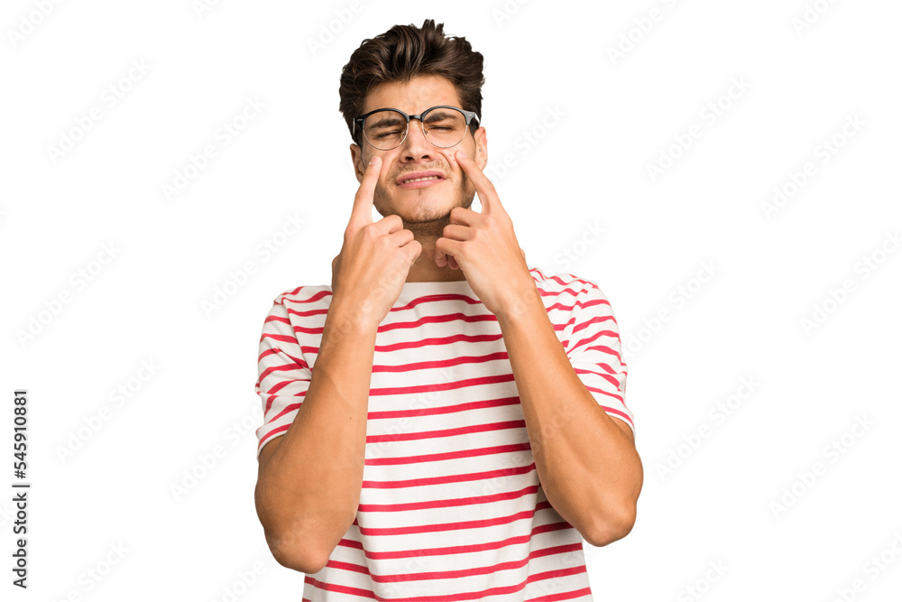 Young caucasian handsome man isolated crying, unhappy with something, agony and confusion concept. Young caucasian handsome man isolated crying, unhappy with something, agony and confusion concept.