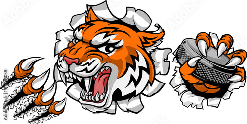 Canvas Print Tiger Ice Hockey Player Animal Sports Mascot