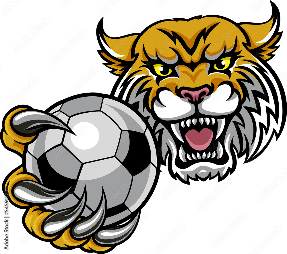 Wildcat Holding Soccer Football Ball Mascot Wildcat Holding Soccer Football Ball Mascot
