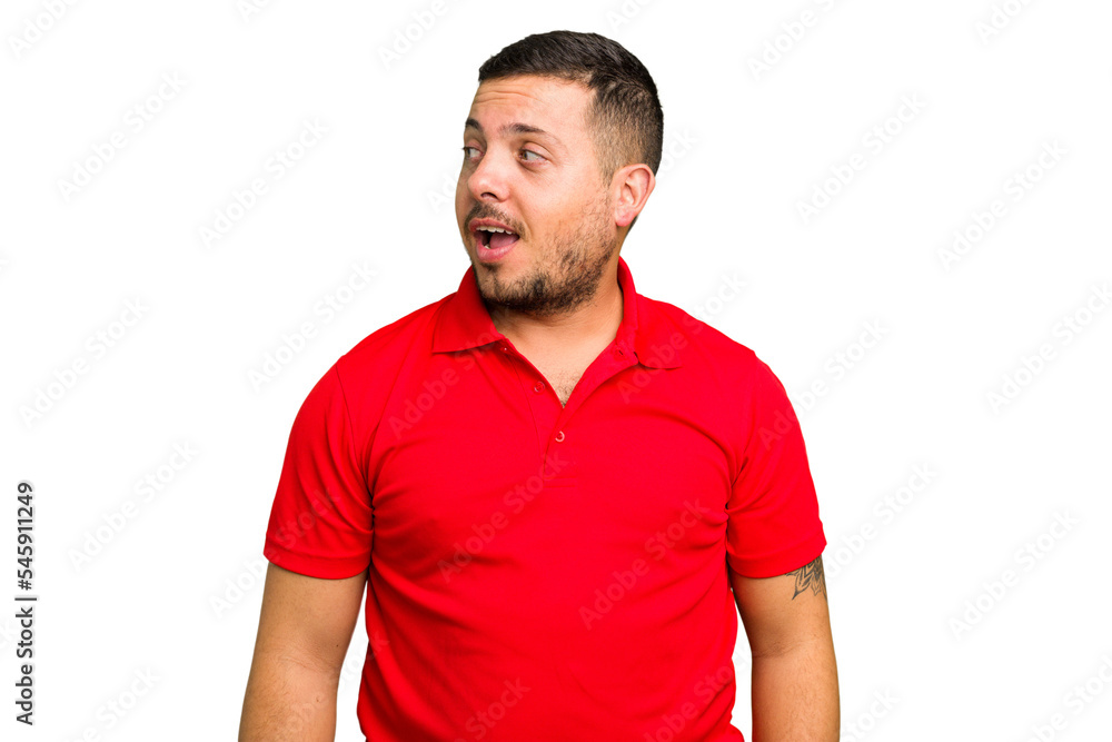 Young caucasian man isolated being shocked because of something she has seen. Young caucasian man isolated being shocked because of something she has seen.