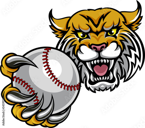 Canvas Print Wildcat Holding Baseball Ball Mascot