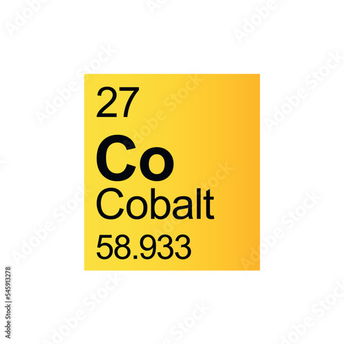 Cobalt chemical element of Mendeleev Periodic Table on yellow background. © Backwoodsdesign