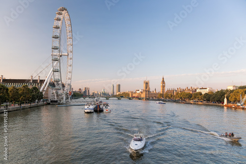 Fotografie, Obraz Panorama of London with boat on Thames river against Big Ben, England, UK