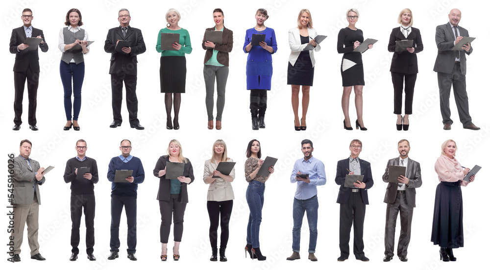group of successful people with notepad in hands isolated