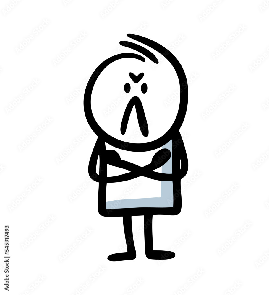 Doodle sullen man with crossed arms looks on us accusingly. Doodle sullen man with crossed arms looks on us accusingly.