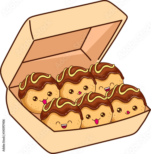 cute and kawaii takoyaki mascot, takoyaki is a food originating from japan.
