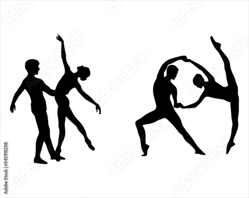 Beautiful set couples dancing ballet. Isolated on white.