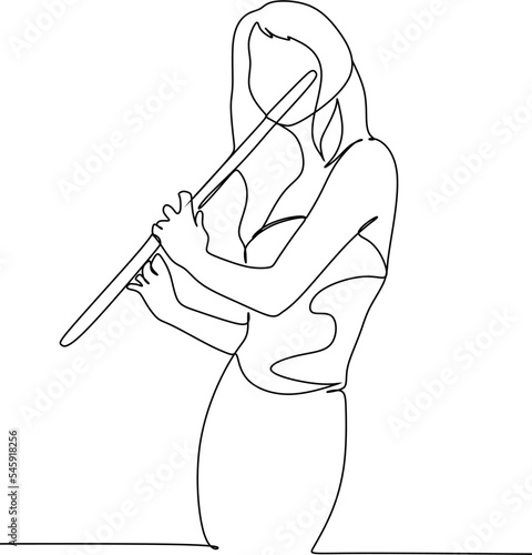 Silhouette of a beautiful woman playing the flute in continuous modern style. Aesthetic decor sketches, posters, stickers, logo. set of vector illustrations.