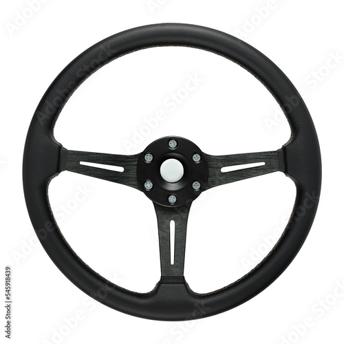 Photo Closeup of a modern leather steering wheel