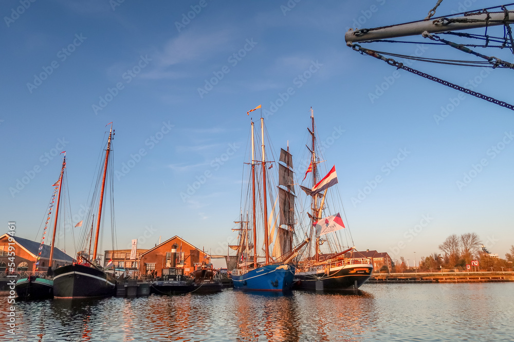 Den Helder, Netherlands. November 2022. Historic ships in the harbor of Den Helder.