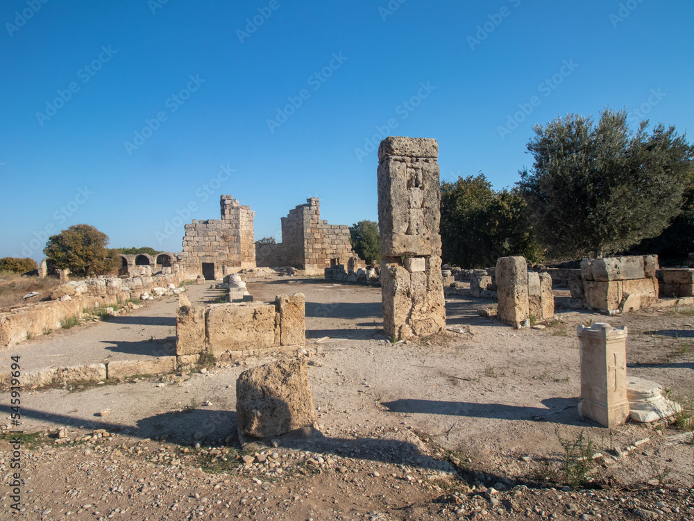 Perge, an ancient Greek city in Anatolia, a large site of ancient ruins, now in Antalya Province on the Mediterranean coast of Turkey Perge, an ancient Greek city in Anatolia, a large site of ancient ruins, now in Antalya Province on the Mediterranean coast of Turkey