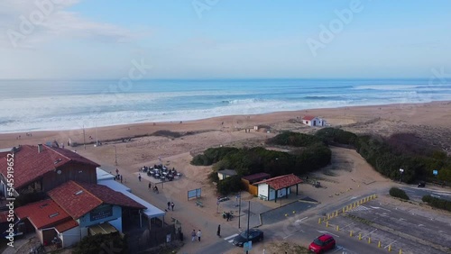 aerial view of car park on the wild beach of the landes photo