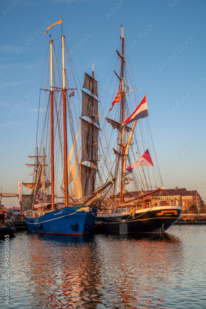 Den Helder, Netherlands. November 2022. Historic ships in the harbor of Den Helder.