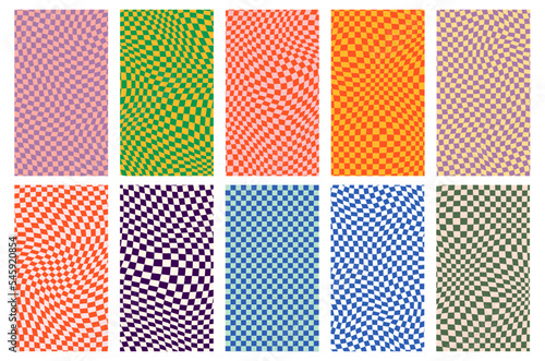 Groovy retro pattern background in psychedelic checkered backdrop style. A chessboard in a minimalist abstract design with a 60s 70s aesthetic vibe. hippie style y2k. funky print vector illustration