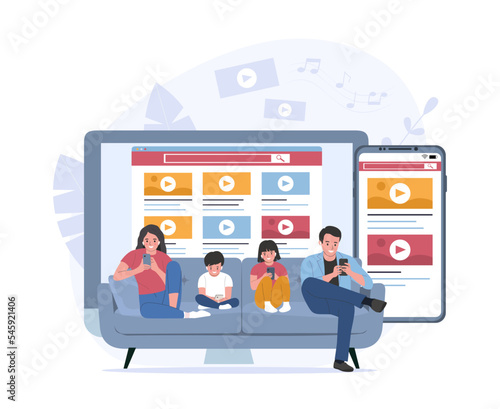 The concept of a streaming service for the whole family. Vector illustration.
