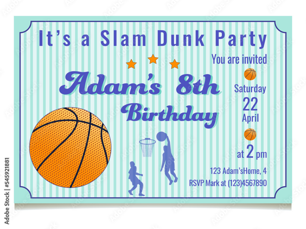 Invitation for basketball theme  Birthday party invite template  Entrance invitation and admission Vector illustration Isolated on white background