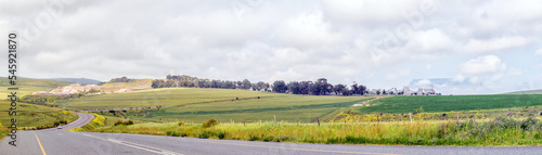 Panorama farm landscape with building material plant on Contermanskloof Road