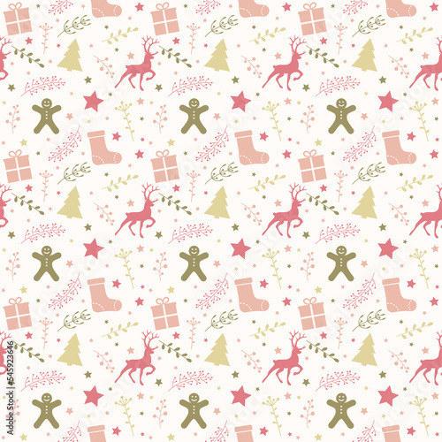 Christmas pattern with festive decorations. Vector