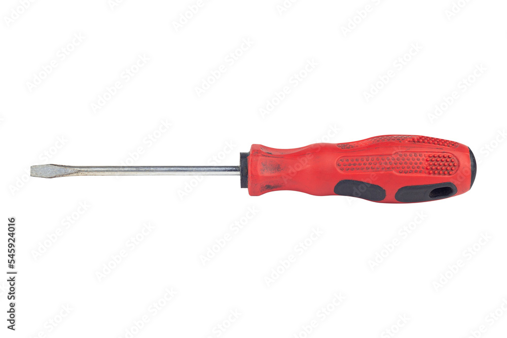 screwdriver, old rubber-handled screwdriver, isolate screwdriver, old rubber-handled screwdriver, isolate
