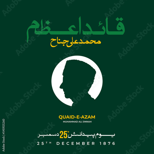 Vector illustration. Translation from Urdu: Quaid e azam Mohammad ali jinnah 25 decembe