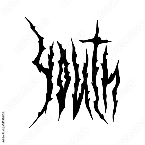 Youth spiny freaky font logo or label in dark hard rock metal group style. Underground trippy psychedelics trendy typographic art print. Perfect for t-shirt, hoodie and more things. Hand drawn