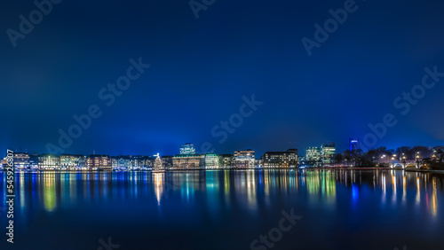 Panoramic View of Christmas Skyline of Hamburg
