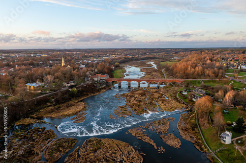 Venta Rapid waterfall, the widest waterfall in Europe and long brick bridge