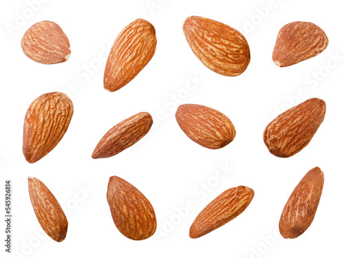 Fotobehang Set of almond nut in different poses on a white background