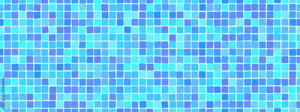 Light blue swimming pool mosaic tile seamless pattern. Abstract vector background. Shower or kitchen floor and wall decoration. Bathroom with modern interior design. Texture of tiny squares Light blue swimming pool mosaic tile seamless pattern. Abstract vector background. Shower or kitchen floor and wall decoration. Bathroom with modern interior design. Texture of tiny squares