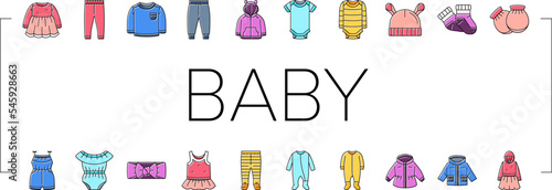 baby child infant fashion cloth icons set vector