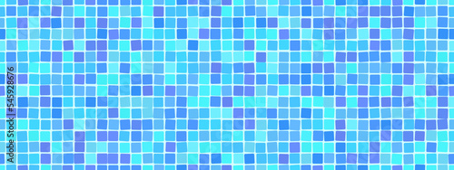 Light blue swimming pool mosaic tile seamless pattern. Abstract vector background. Shower or kitchen floor and wall decoration. Bathroom with modern interior design. Texture of tiny squares