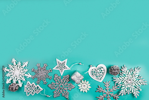 Christmas composition. Border of snowflakes.