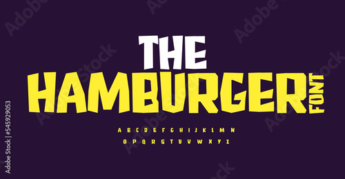Laidback playful cutout font chubby cartoon letters for kid movies poster. Rough chopped font fun childish alphabet for toy logo, package headline, gaming text. Vector typographic design