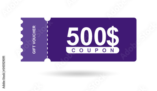 Gift voucher 500$. Coupon 500$ sale for website, internet ads, social media. Discount gift voucher, beautiful design. Big sale and super sale vector illustration
