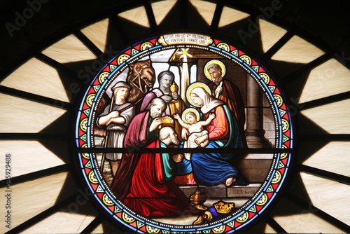 nativity scene stained glass window