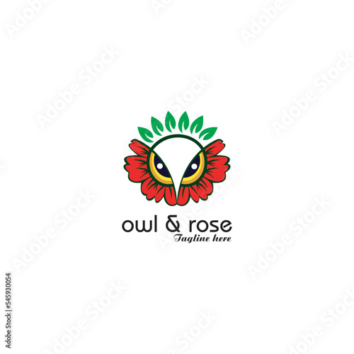 Modern and creative logo with owl head and rose flower concept photo