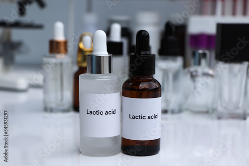 Lactic acid in a bottle, chemical ingredient in beauty product