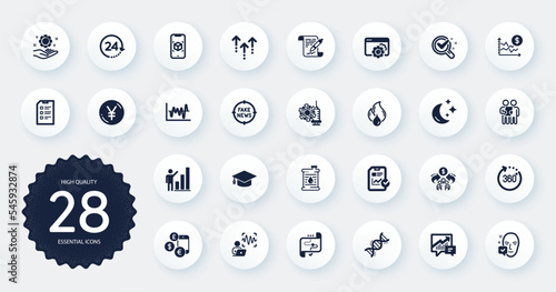 Set of Science icons, such as Yen money, Coronavirus vaccine and Sharing economy flat icons. Flammable fuel, Chemistry lab, Target path web elements. Augmented reality, Dollar rate. Vector