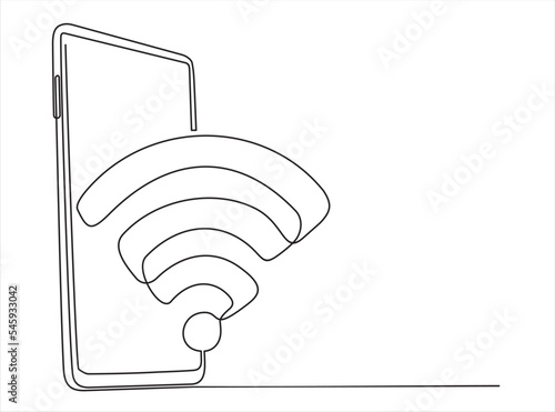 continuous one single line of smartphone with wi-fi mark	
