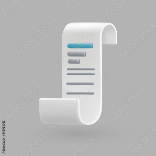 Check or bill with information, isolated receipt with financial data. Document or piece of paper with to do list, organizer. Vector in three dimensional 3d style