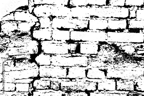 Grunge black texture as brick wall with the crack line shape on white background (Vector). Use for decoration, aging or old layer