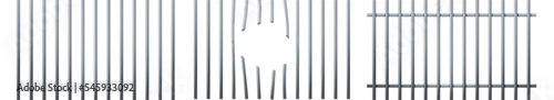 Set of realistic prison metal bars . Iron jail cage. Prison fence jail. Template design for criminal or sentence. Vector illustration