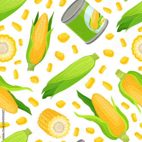 Sweet corn seamless pattern. Natural organic farm product repeating print for wallpaper, wrapping paper, textile, package design cartoon
