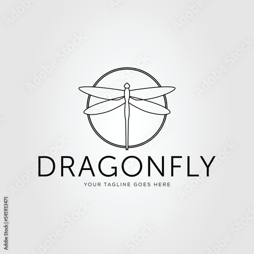 dragonfly or flying insect on circle logo vector illustration design